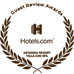 An award badge from Hotels.com for the Astagina Resort