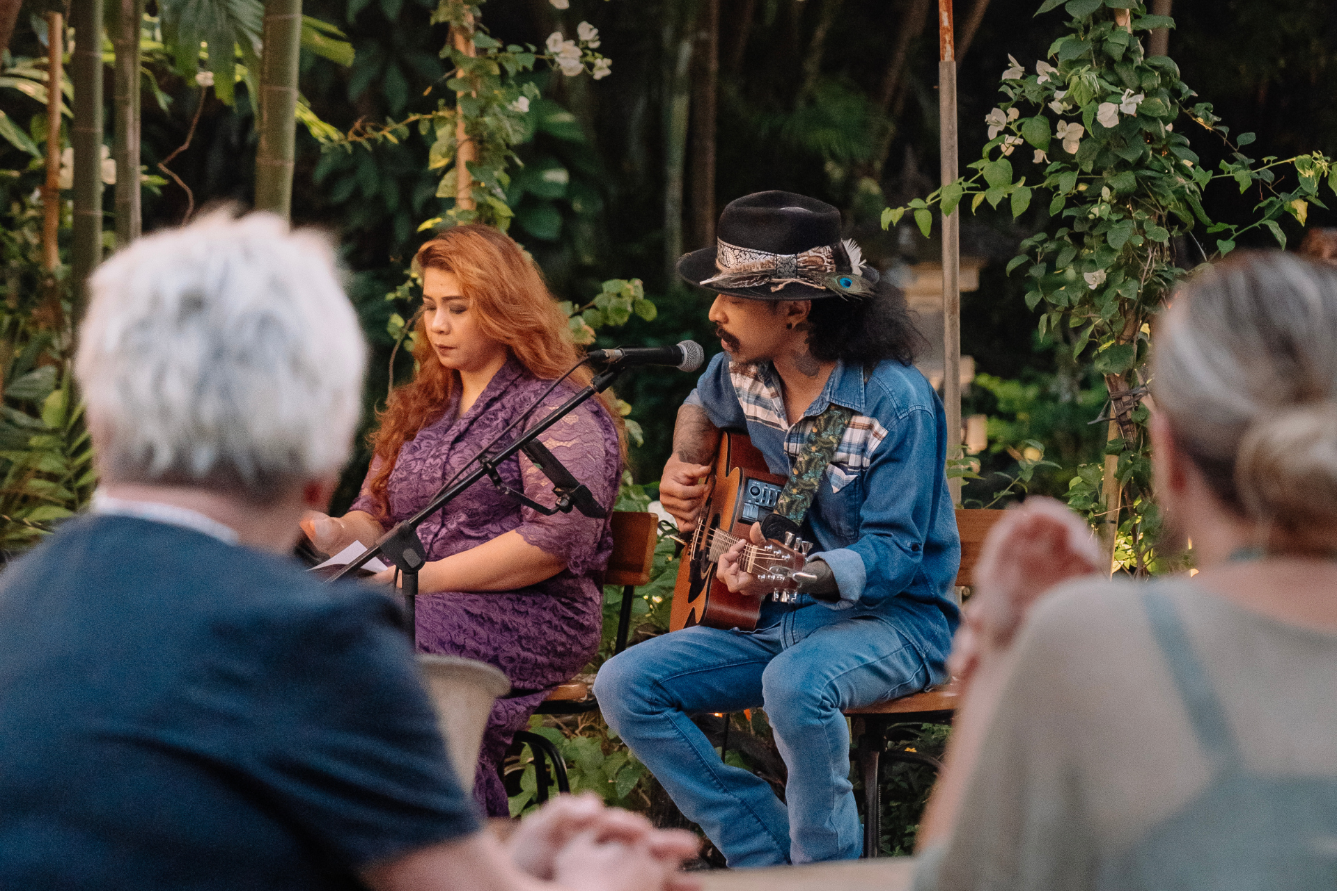 Live acoustic music entertainment accompanying dinner time at Astagina Resort Legian Bali.