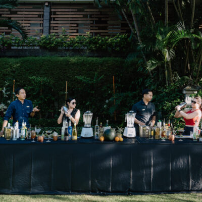 Interactive mocktail making class activity for guests at Astagina Resort Villa and Spa Legian Bali